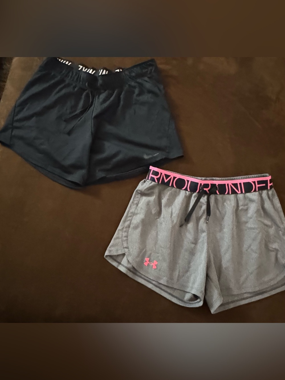 Under Armour Women's Gray and Nike Dri Fit  Black Athletic Shorts - Size Small